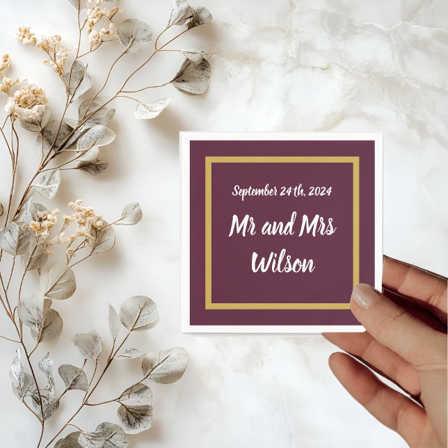 Elegant Gold Calligraphy on Purple Cocktail napkin (Creator Uploaded)