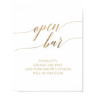 Elegant Gold Calligraphy Open Bar Sign | Zazzle