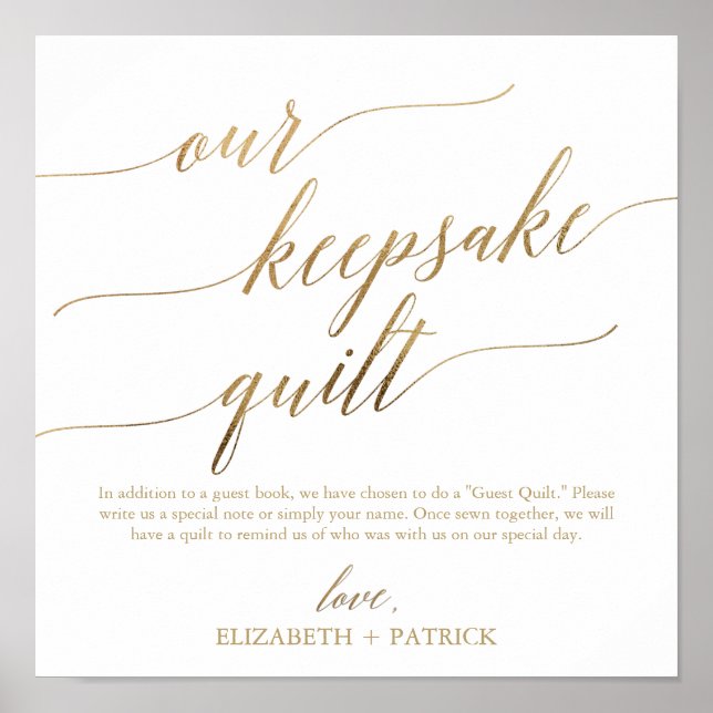Elegant Gold Calligraphy Our Keepsake Quilt Poster (Front)
