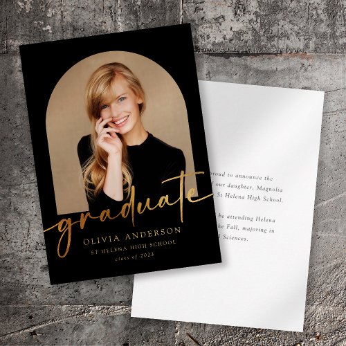 Elegant Gold Calligraphy Photo Arch Graduation Announcement