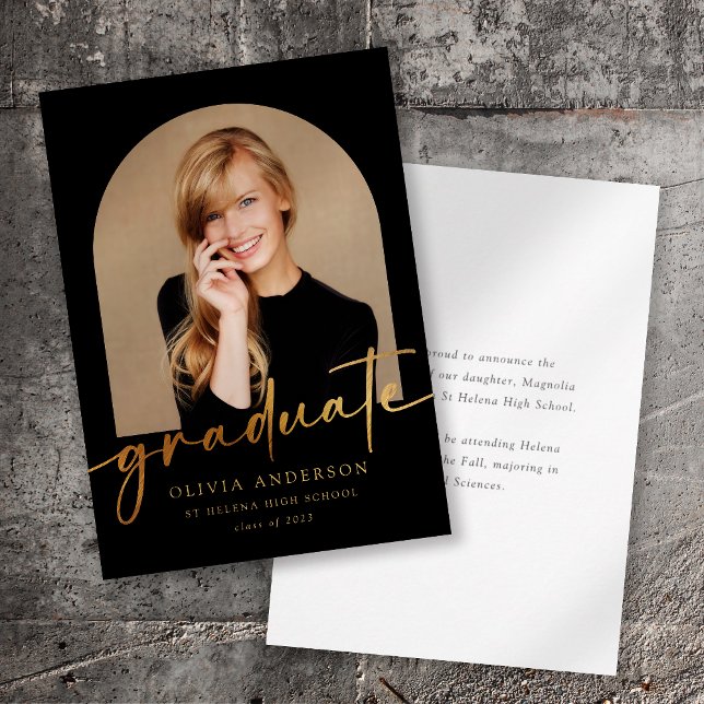 Elegant Gold Calligraphy Photo Arch Graduation Announcement (Creator Uploaded)
