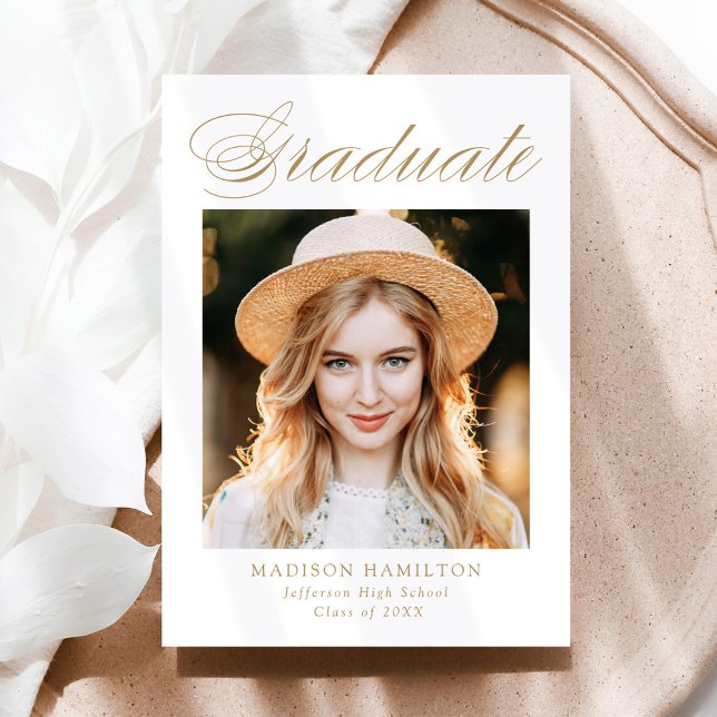 Elegant Gold Calligraphy Photo Graduation Announcement (Creator Uploaded)