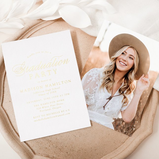 Elegant Gold Calligraphy Photo Graduation Party Foil Invitation (Creator Uploaded)