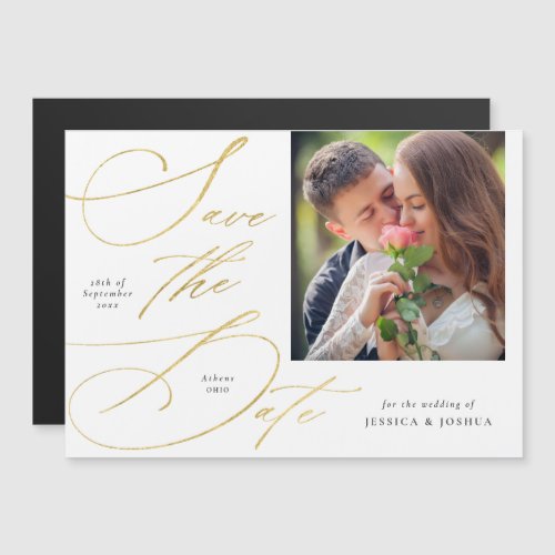 Elegant Gold Calligraphy Photo Save the Date Magnetic Invitation