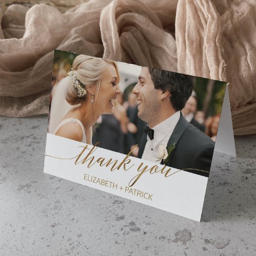 Elegant Gold Calligraphy Photo Thank You Card