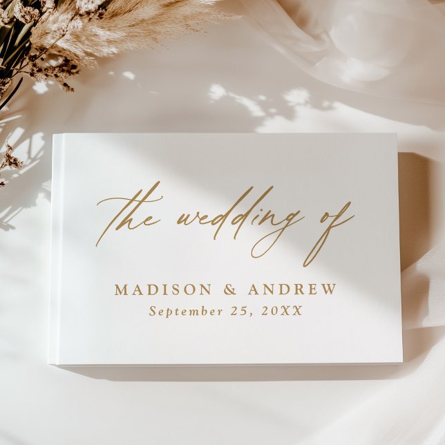 Elegant Gold Calligraphy Photo Wedding Guest Book (Creator Uploaded)