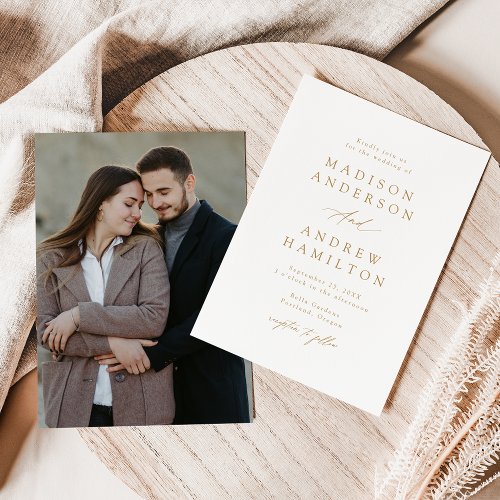 Elegant Gold Calligraphy Photo Wedding Invitation