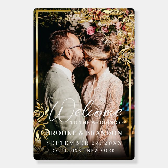 Elegant Gold Calligraphy Photo Wedding Welcome  Foam Board (Front)