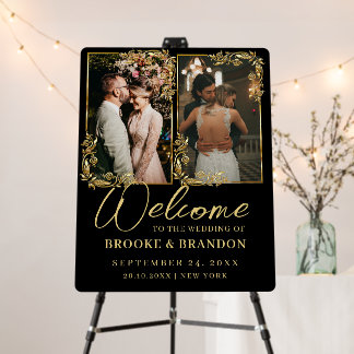 Elegant Gold Calligraphy Photo Wedding Welcome Foam Board