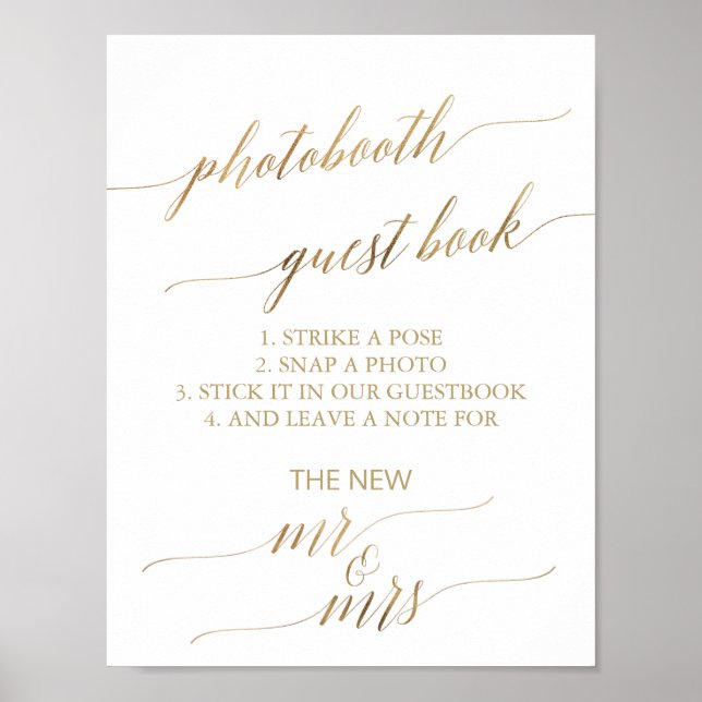 Elegant Gold Calligraphy Photobooth Guest Book (Front)