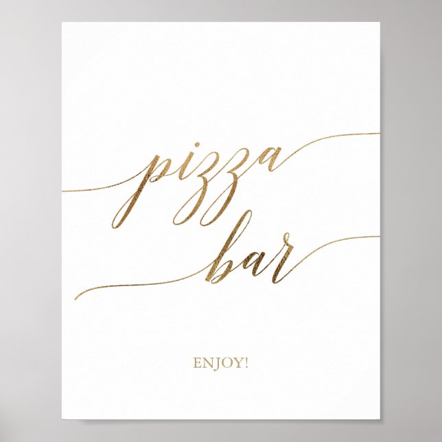 Elegant Gold Calligraphy Pizza Bar Sign (Front)