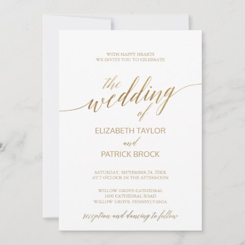 Elegant Gold Calligraphy Reception The Wedding Of Invitation
