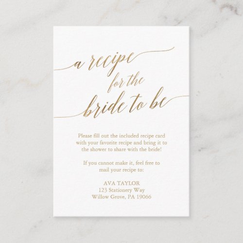 Elegant Gold Calligraphy Recipe Card Insert