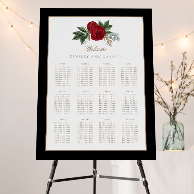 Elegant Gold Calligraphy Red Floral Wedding Foam Board (In Situ (Stand))