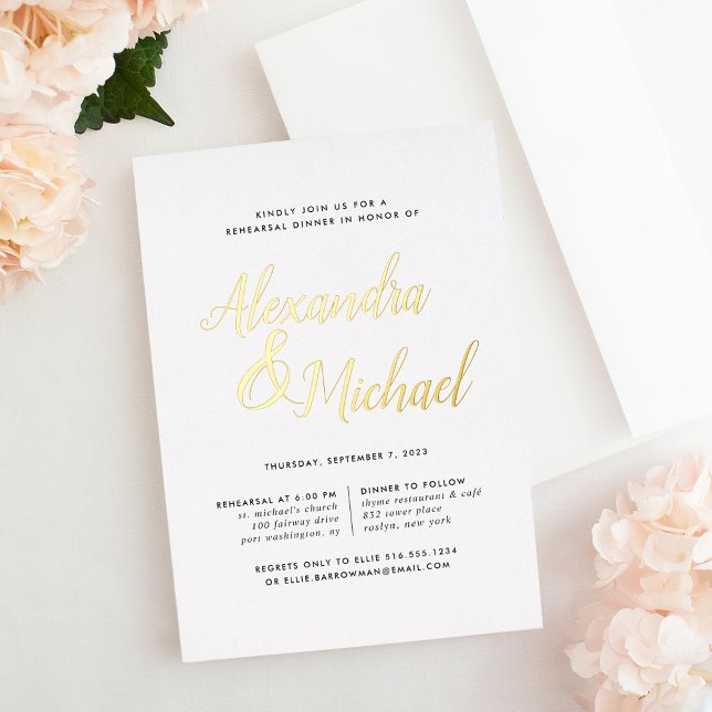 Elegant Gold Calligraphy Rehearsal Dinner Foil Invitation (Creator Uploaded)