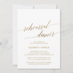 Elegant Gold Calligraphy Rehearsal Dinner Invitation