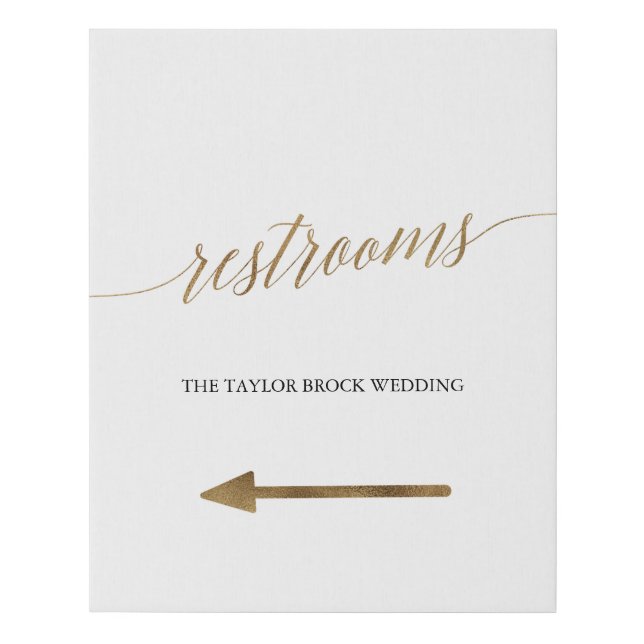 Elegant Gold Calligraphy Restrooms Directional Faux Canvas Print (Front)