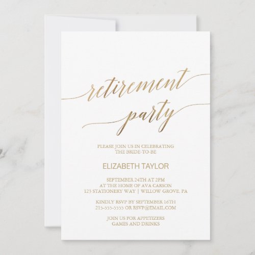 Elegant Gold Calligraphy Retirement Party Invitation