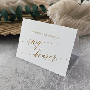 Elegant Gold Calligraphy Ring Bearer Letterpress Thank You Card