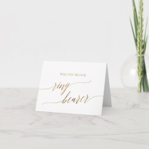 Elegant Gold Calligraphy Ring Bearer Proposal Card