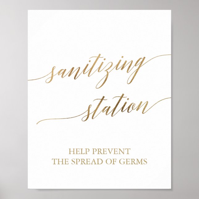 Elegant Gold Calligraphy Sanitizing Station Sign (Front)