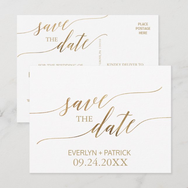 Elegant Gold Calligraphy Save the Date Announcement Postcard (Front/Back)