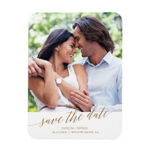 Elegant Gold Calligraphy Save the Date Photo Magnet