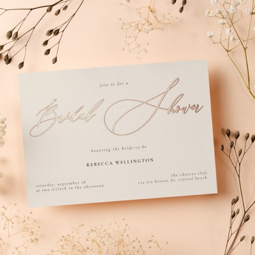 Elegant Gold Calligraphy Script Bridal Shower Foil Invitation