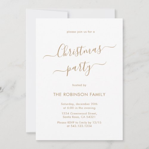 Elegant Gold Calligraphy Script Christmas Party Invitation