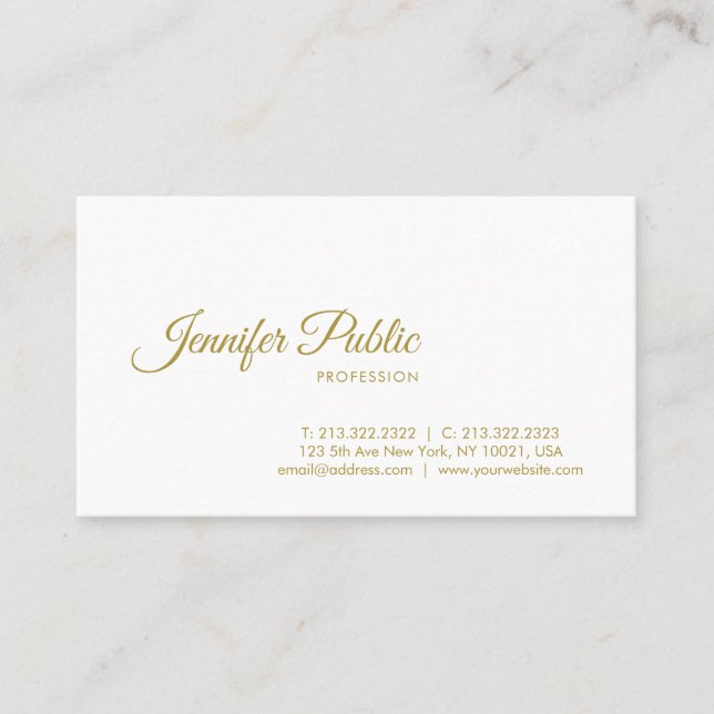 Elegant Gold Calligraphy Script Minimalistic Plain Business Card (Front)