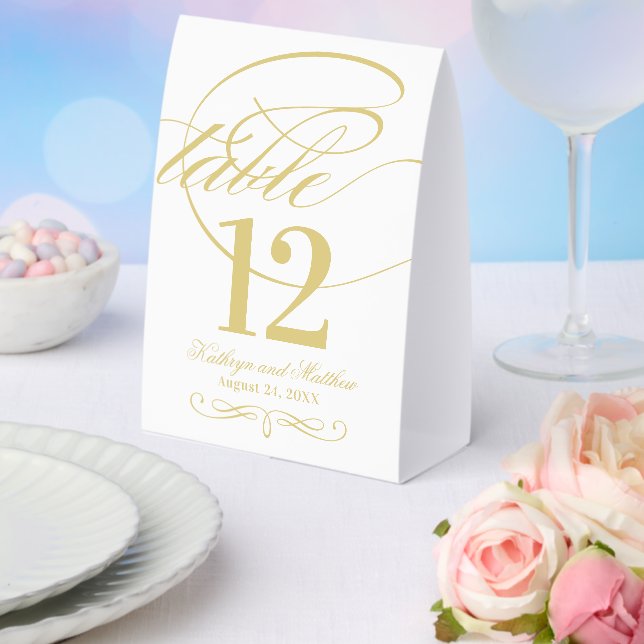 Elegant Gold Calligraphy Script Wedding Paper Table Tent (Insitu(Wedding))