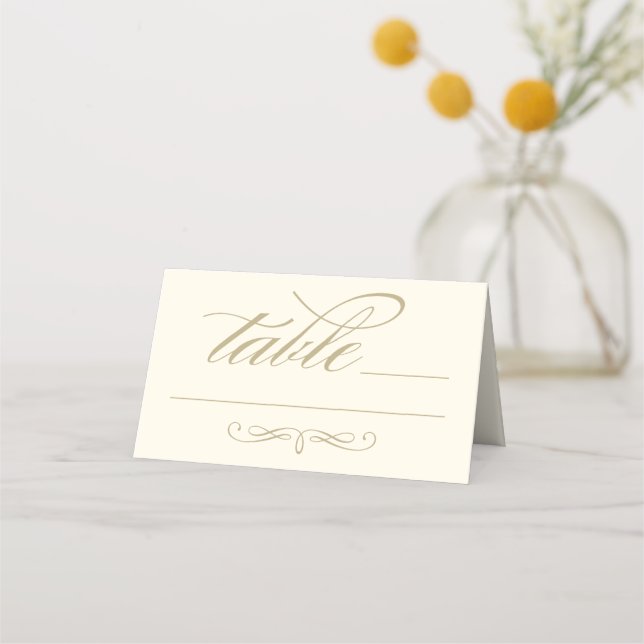 Elegant Gold Calligraphy Script Wedding Table Place Card (Front)