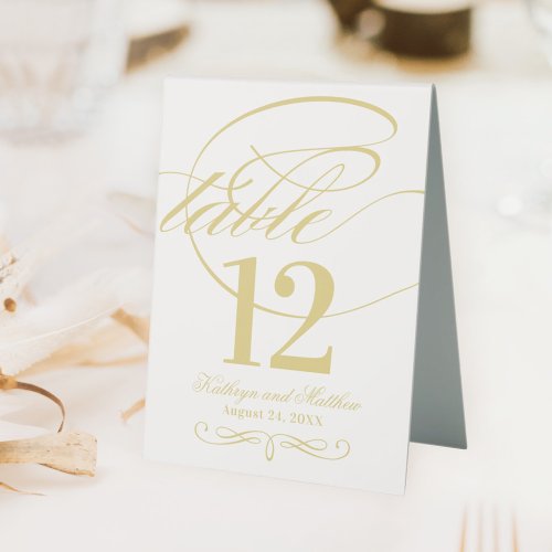 Elegant Gold Calligraphy Script Wedding Table Tent Sign