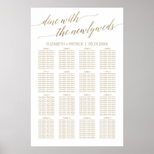 Elegant Gold Calligraphy Seating Chart