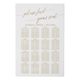Elegant Gold Calligraphy Seating Chart Faux Canvas Print