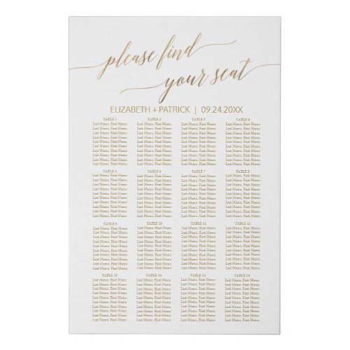 Elegant Gold Calligraphy Seating Chart Faux Canvas Print