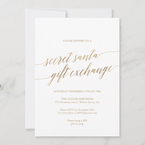 Elegant Gold Calligraphy Secret Santa Invitation