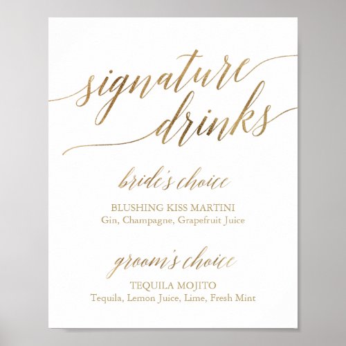 Elegant Gold Calligraphy Signature Drinks Sign