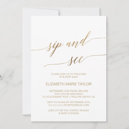Elegant Gold Calligraphy Sip and See Invitation