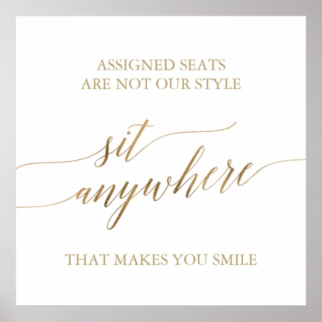 Elegant Gold Calligraphy Sit Anywhere Square Sign (Front)