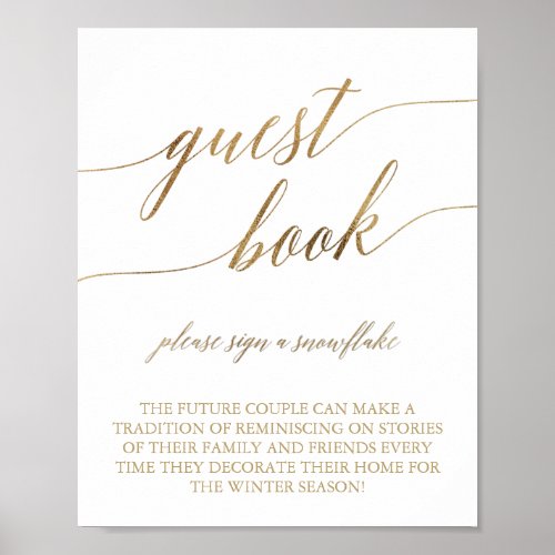 Elegant Gold Calligraphy Snowflake Guest Book Sign