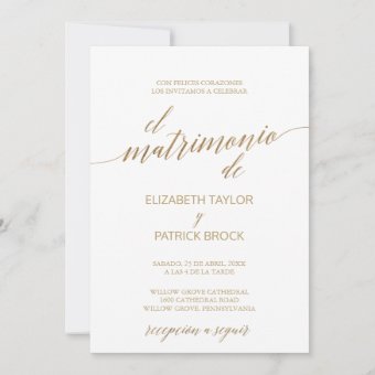 Elegant Gold Calligraphy | Spanish Details Wedding Invitation | Zazzle