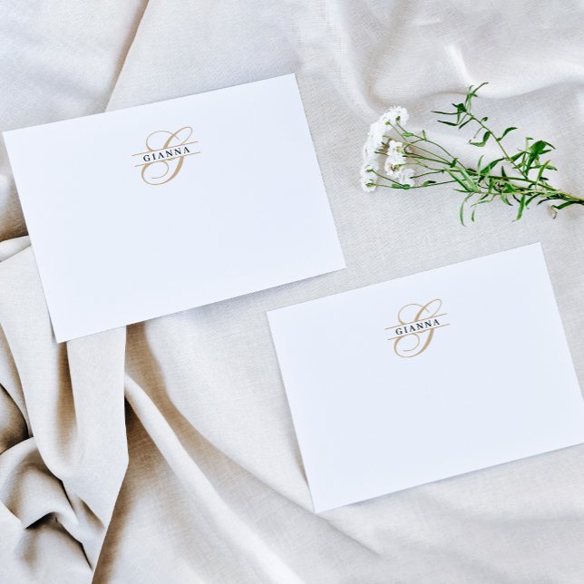 Elegant Gold Calligraphy Split Monogram Note Card (Creator Uploaded)