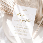 Elegant Gold Calligraphy Surprise Party Invitation<br><div class="desc">This elegant gold calligraphy surprise party invitation is perfect for a simple event. The neutral design features a minimalist card decorated with romantic and whimsical faux gold foil typography. This invitation can be used for a birthday, retirement, or any surprise party. Please Note: This design does not feature real gold...</div>