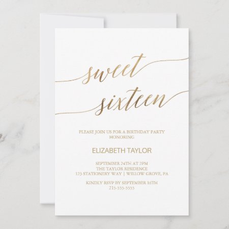 Elegant Gold Calligraphy Sweet Sixteen Invitation