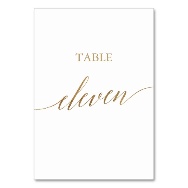 Elegant Gold Calligraphy Table Eleven Table Number (Front)