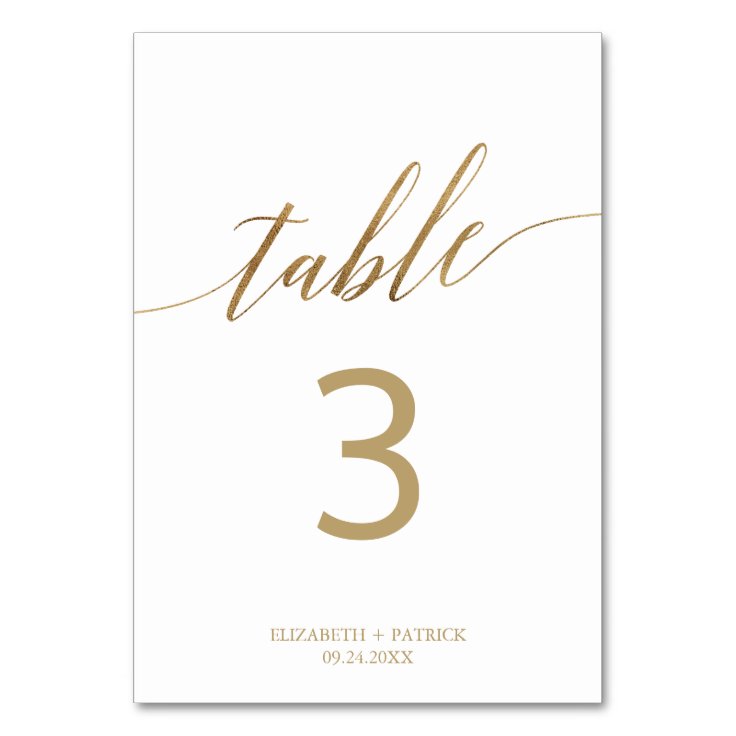 Elegant Gold Calligraphy Table Number Zazzle