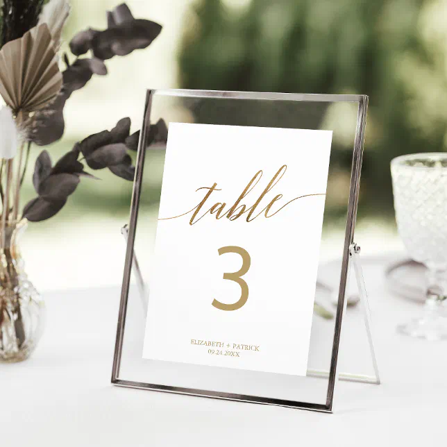 Elegant Gold Calligraphy Table Number Zazzle