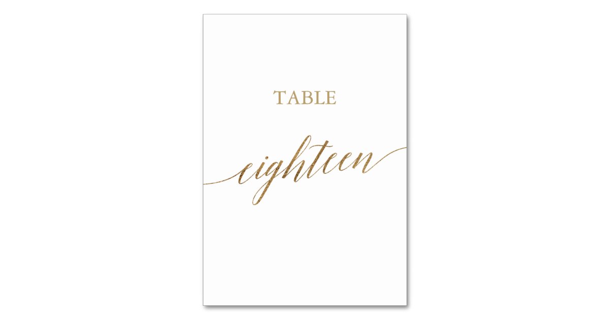 Elegant Gold Calligraphy Table Number Eighteen Zazzle