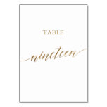 Elegant Gold Calligraphy Table Number Nineteen